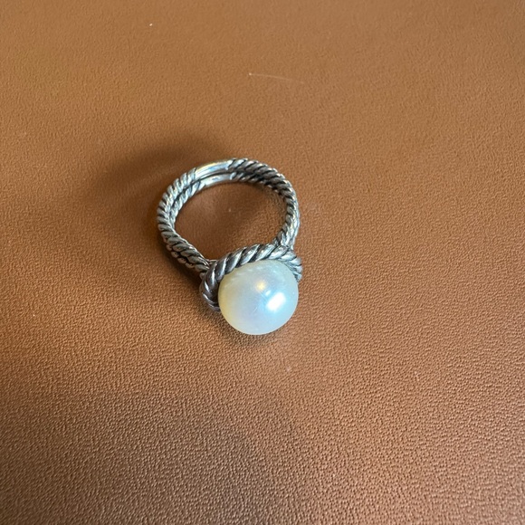 David Yurman Sterling Silver Cable Pearl Ring - Picture 2 of 3